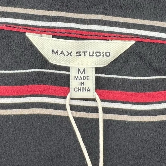 Max Studio Blouse Size Medium Black Red Beige White Striped maxstudio New NWT - Picture 5 of 8